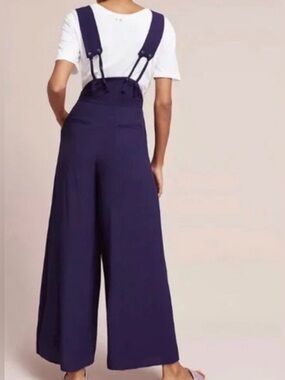 Anthropologie Maeve $168 Purple Apron Hi Rise Wide-Leg Jumpsuit 6 100% viscose